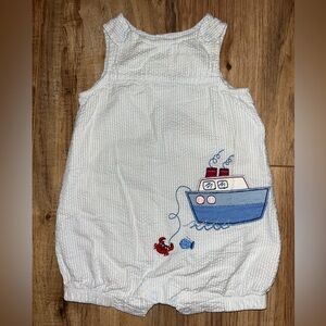 Little Me 6m bubble romper with boat appliqué